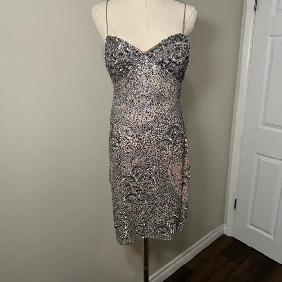 Aidan Mattox beaded cocktail dress 6 100% silk flapper glam boho Hollywood - Picture 3 of 12